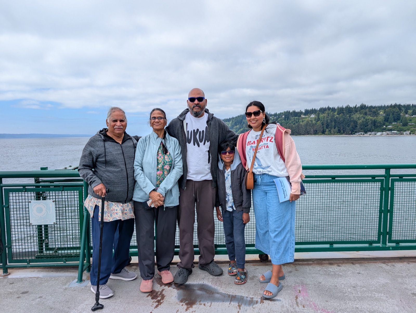 Family together on a ferry